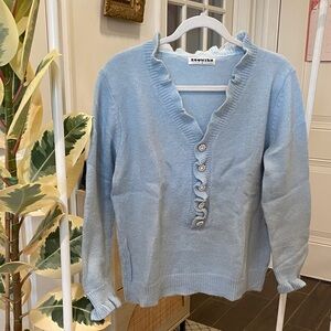 Light Blue Ruffled V-Neck Sweater